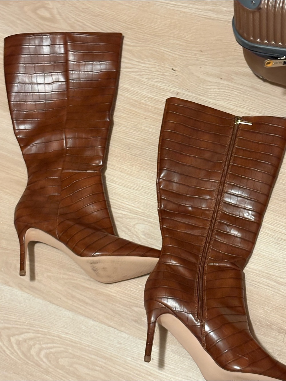 JustFab Khloy Tall Stiletto Boot - Leather Brown - Picture 2 of 3